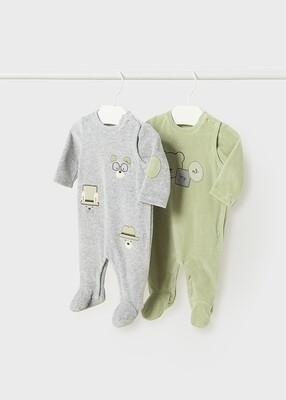 Mayoral 2753 Baby Boy's Velour Onesie w/ Bear Designs