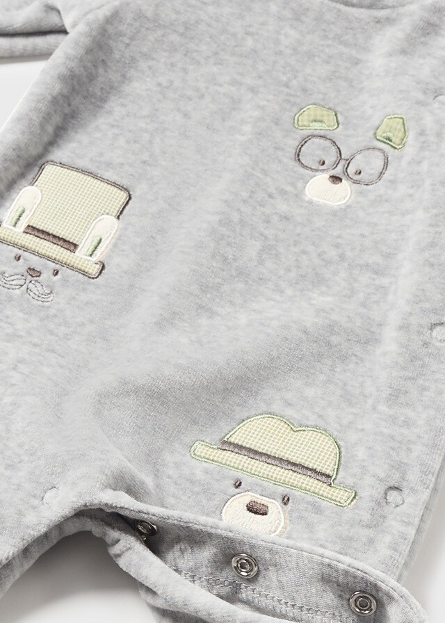 Mayoral 2753 Baby Boy's Velour Onesie w/ Bear Designs