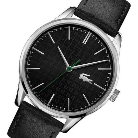 Lacoste 2011047 Men's Black Leather Strap & Silver Watch