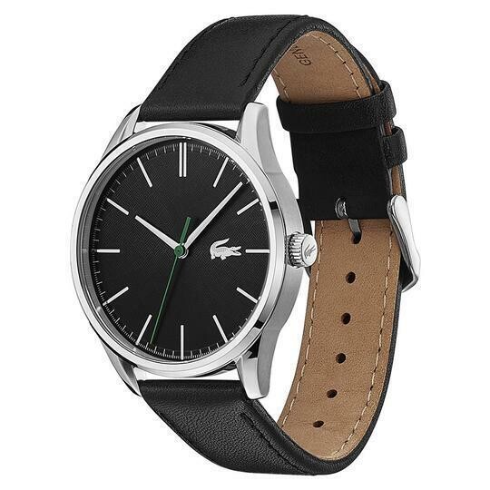 Lacoste 2011047 Men's Black Leather Strap & Silver Watch