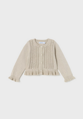 Mayoral 1366 Baby Girl's Shimmering Sand Beige Cardigan W/ Flarred Sleeves