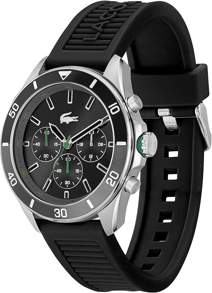 Lacoste 2011152 Men's Tiebreaker Quartz Stainless Steel & Silicone Watch – Black
