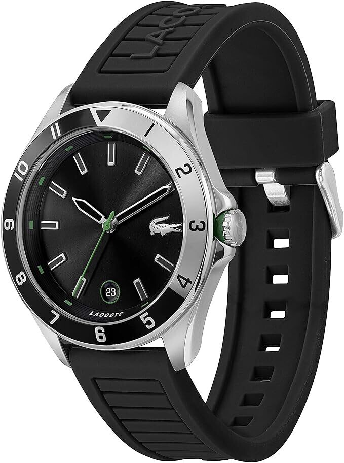 Lacoste 2011188 Men's Tiebreaker Quartz Stainless Steel & Silicone Watch – Black