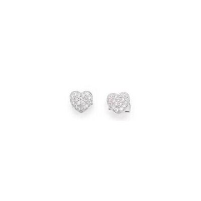 Amen EH Women's Sterling Silver White-CZ Heart Stud Earrings - Love