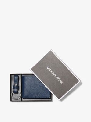 Michael Kors 39H9LGFN5L Men’s Slim Billfold Wallet w/ Key Fob Set 2PC (Boxed) /NAVY