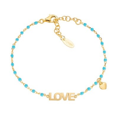 Amen BRSMLOGT1 Women’s Gold Plated & Turquoise Enamel Love Bracelet - Love