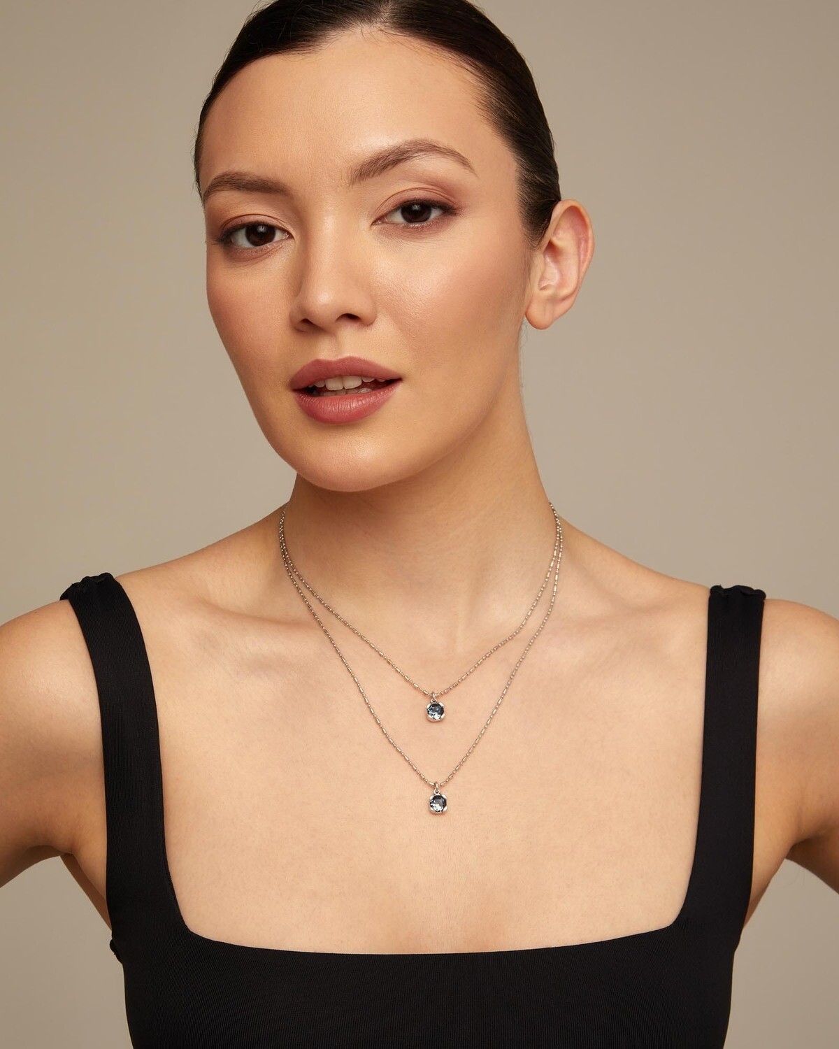 UNOde50 COL1866AZUMTL0U Collier double en argent sterling et cristal facetté bleu - Aura Bleu
