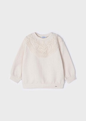 Mayoral 4477 Girl's Long Sleeve Embroidered Pullover Sweater – Garbanzo