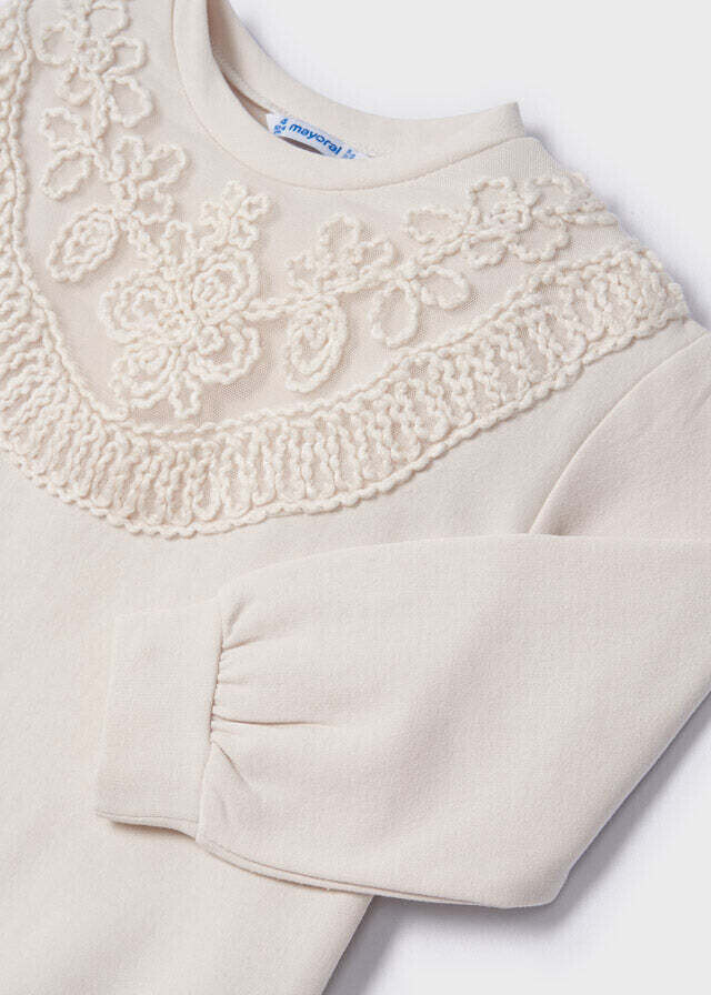 Mayoral 4477 Girl's Long Sleeve Embroidered Pullover Sweater – Garbanzo