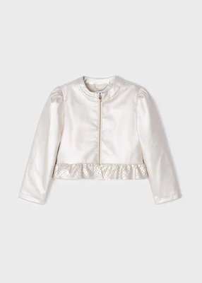 Mayoral 3437 Girl’s Long Sleeve Leatherette Jacket w/ Ruffle Eyelet Detail – Perlado