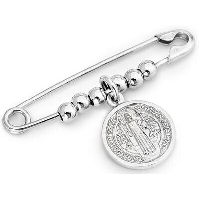 Amen SBSB Women's Sterling Silver Saint Benedict Medal Safety Pin Brooch - Pins