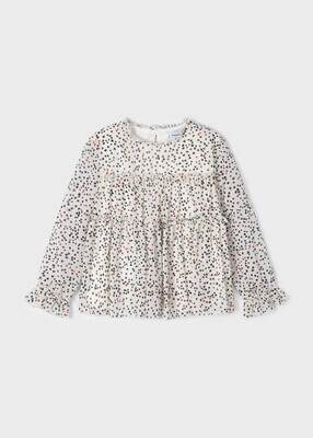 Mayoral 4197 Girl's LS Mini Hearts Chiffon Top/