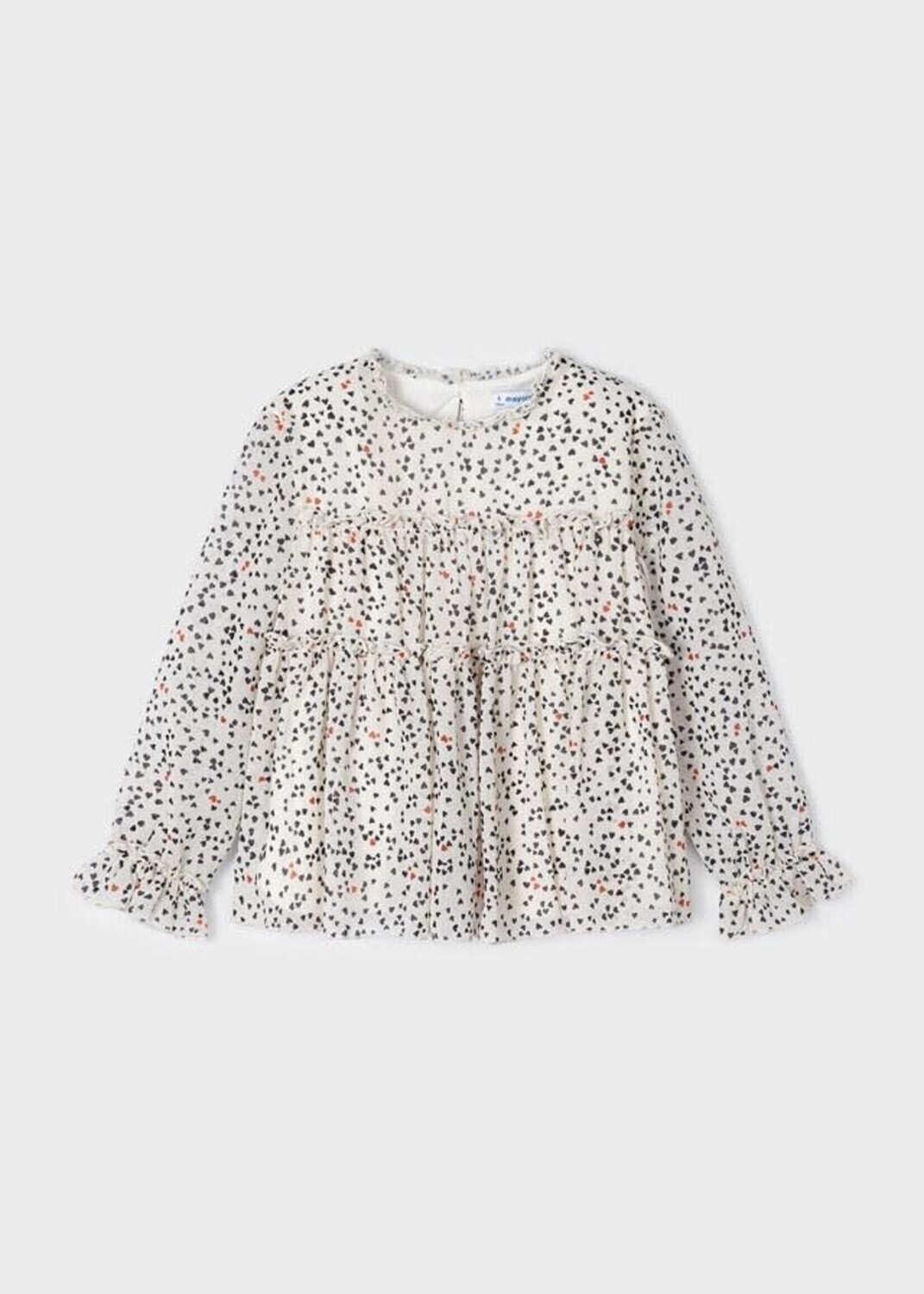 Mayoral 4197 Girl's Long Sleeve Mini Hearts Chiffon Top