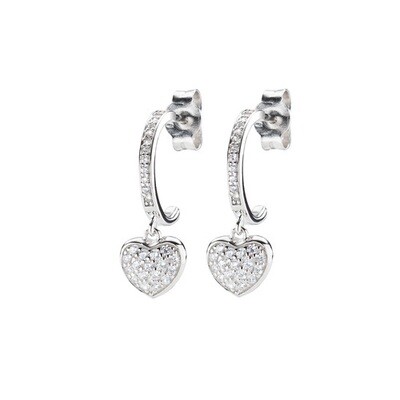 Amen EBHBB Women's Silver & White CZ Dangling Campanella Heart Earrings - Cuddles
