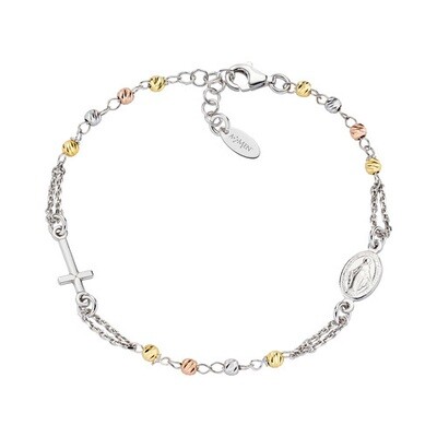 Amen BROBBRGD3 Women's Silver & Multi-Finish Grains Rhodium-Rose & Gold Rosary Bracelet - Rosary