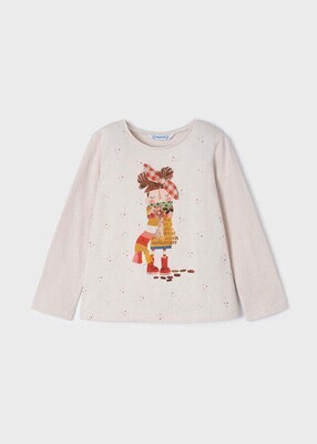 Mayoral 4029 Girl's Long Sleeve Girl w/ Scarf T-Shirt – Garbanzo