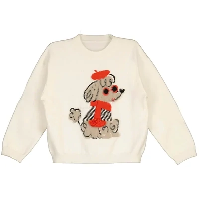Mayoral 4306 Girl's White Long Sleeve Knitted Sweater w/ Fashion Dog Design/ Size 8