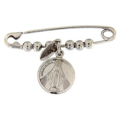 Amen SBMI Women's Sterling Silver Miracolosa Medal Safety Pin Brooch - Pins