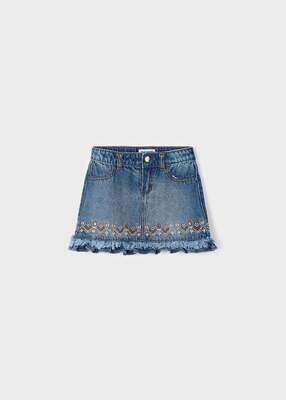 Mayoral 3904 Girl’s Jean Skirt w/ Embroidered Detail – Medio
