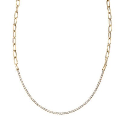 Amen CLCATEGBZ Women's Gold Paperclip Chain & Tennis w/ Zircons Necklace - Tennis