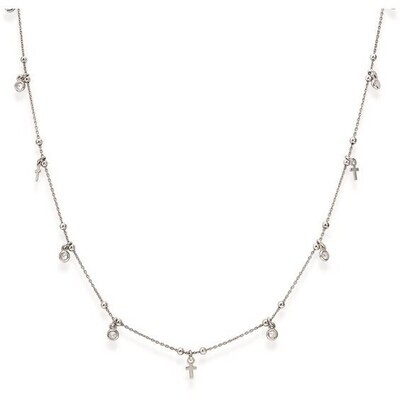 Amen CLMCBZ Women's Long Silver w/ White Zircons & Crosses Necklace