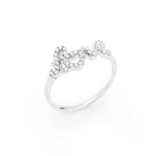Amen RL0-18 Women's Silver & White Zircon "Love" Ring - Love/, Size: 8.5
