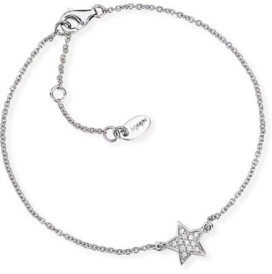 Amen BRS Women's Silver & White CZ Star Charm Bracelet - Stars