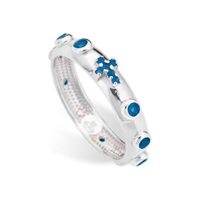 Amen AROBBL Women's Silver & Blue CZ Cross Ring/ 10