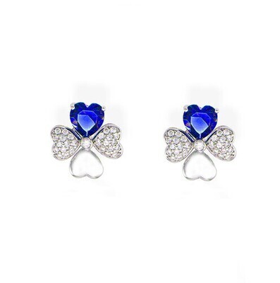 Amen EQUBBL Women's Silver & Blue Zircon 4 Leaf Heart Earrings - Quadricuore
