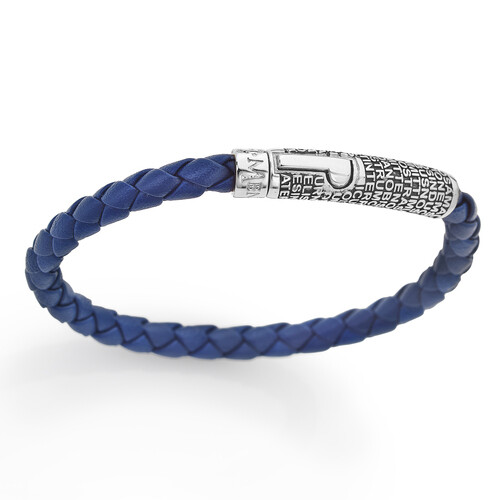 Amen BRNO03B-M Men’s Silver & Blue Leather Our Father's Prayer Bracelet - Our Father