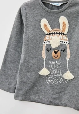 Mayoral 4795 girls junior long sleeve T shirt acero vig with llama and llama pattered tights set