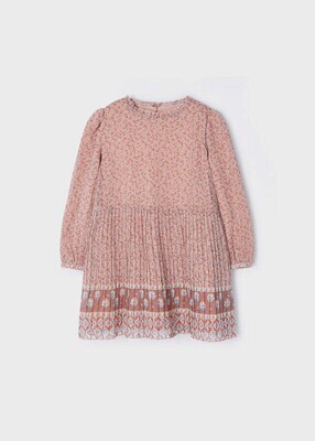 Mayoral 4961 junior girls pink pleated dress with flower pattern