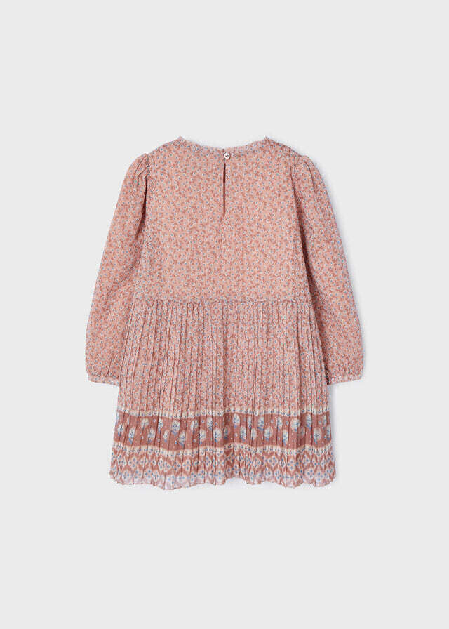Mayoral 4961 junior girls pink pleated dress with flower pattern