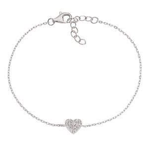 Amen BRHBBZ Women's Silver & White CZ Heart Charm Bracelet - Cuddles