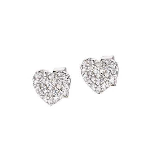 Amen EHBBZ Women's Silver & White CZ Heart Stud Earrings - Cuddles