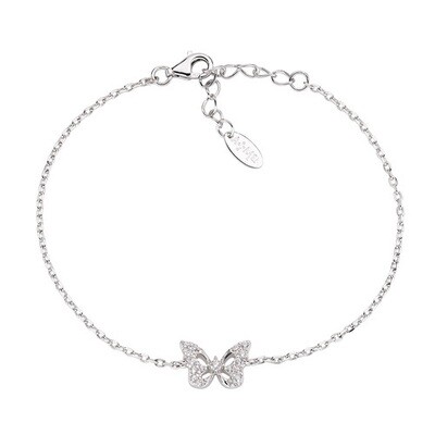 Amen BRBUBBZ3 Women's Silver & White CZ Butterfly Charm Bracelet - Animalier Luxury