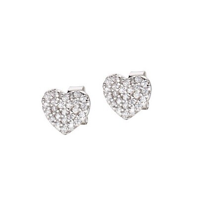 Amen EHBBZ Women's Silver & White CZ Heart Stud Earrings - Cuddles