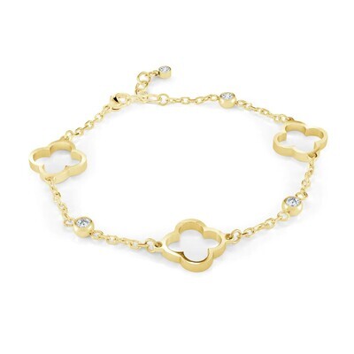 Italgem SWB200-GO Women's Gold- IP S. Steel & White CZ Ava Clover Bracelet
