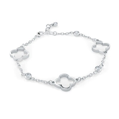 Italgem SWB200-SI Women's S. Steel & White CZ Ava Clover Bracelet