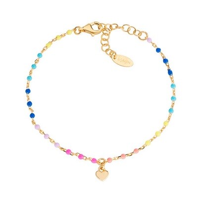 Amen BRSMCUGM3 Women's Gold-Plated Heart Multicolour Enamel Bracelet - Love