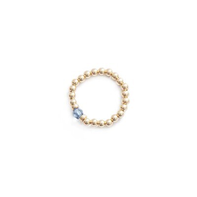 Beblue BRELAST-GLD-BJ Gold Bead & Blue Crystal Elastic Ring - Essentials