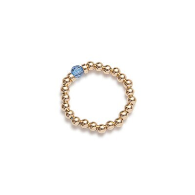 Beblue BRELAST-GLD-CLS Gold Bead & Light Blue Crystal Elastic Ring - Essentials