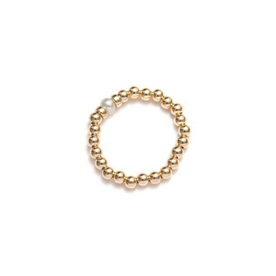 Beblue BRELAST-GLD-FW Gold Bead & White Pearl Elastic Ring - Essentials
