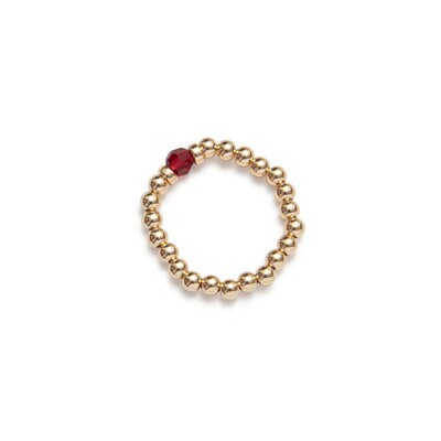 Beblue BRELAST-GLD-RO Gold Bead & Red Crystal Elastic Ring - Essentials