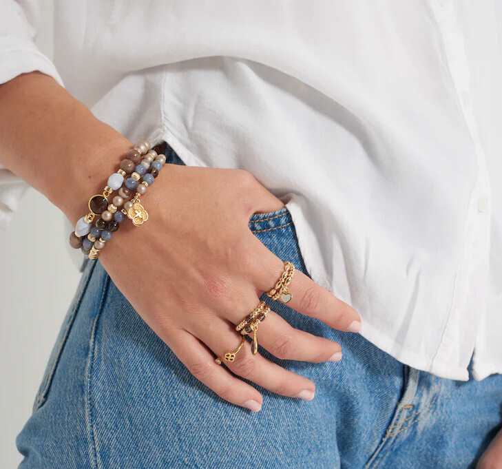 Beblue BRELAST-RB-GLD Gold Rice Bead Elastic Ring