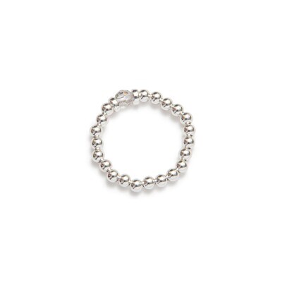 Beblue BRELASTIC-CSS Silver Bead & Silver Crystal Elastic Ring