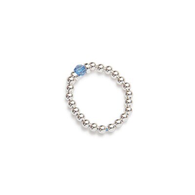 Beblue BRELASTIC-CLS Silver Bead & Light Blue Crystal Elastic Ring - Essentials