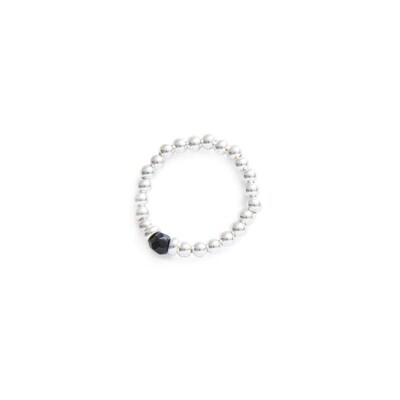 Beblue BRELASTIC-CN Silver Bead & Black Crystal Elastic Ring - Essentials