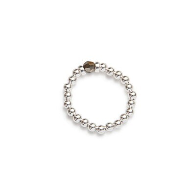Beblue BRELASTIC-CSLV Silver Bead & Gold Crystal Elastic Ring - Essentials