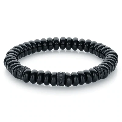 Italgem BB-93 Men's Shiny Onyx Black S. Steel & Black CZ Bead Bracelet